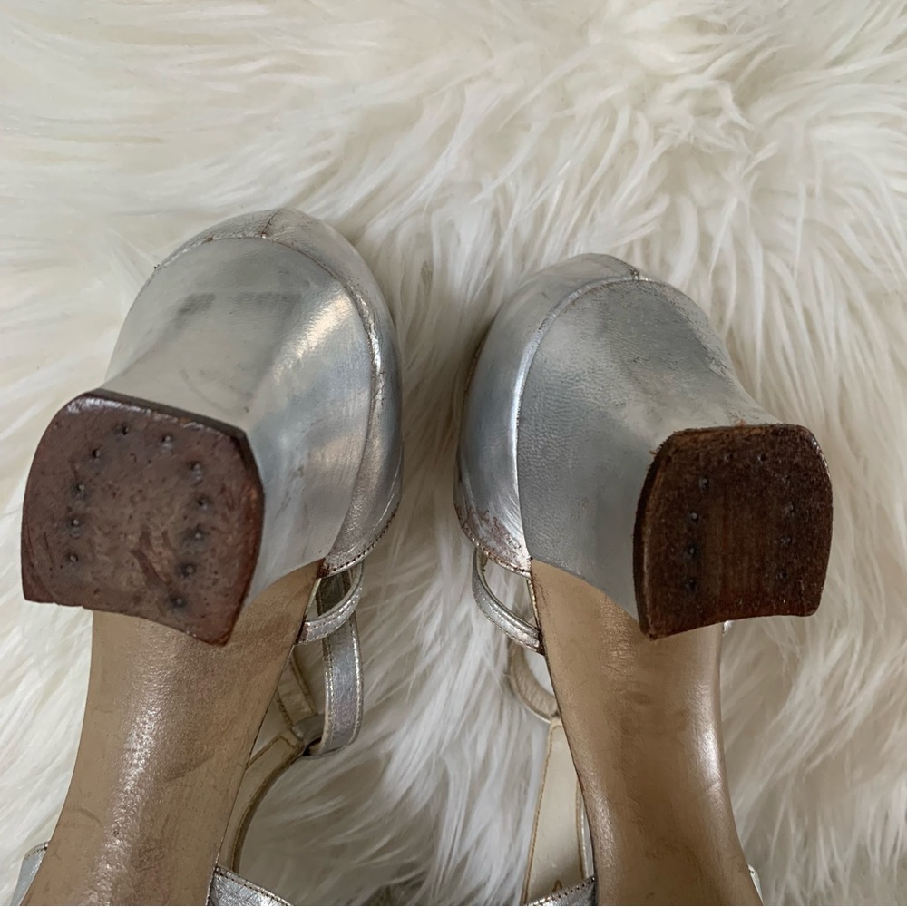 Antique 1920s Silver Leather T-Strap Art Deco Heels - Picture 12 of 16